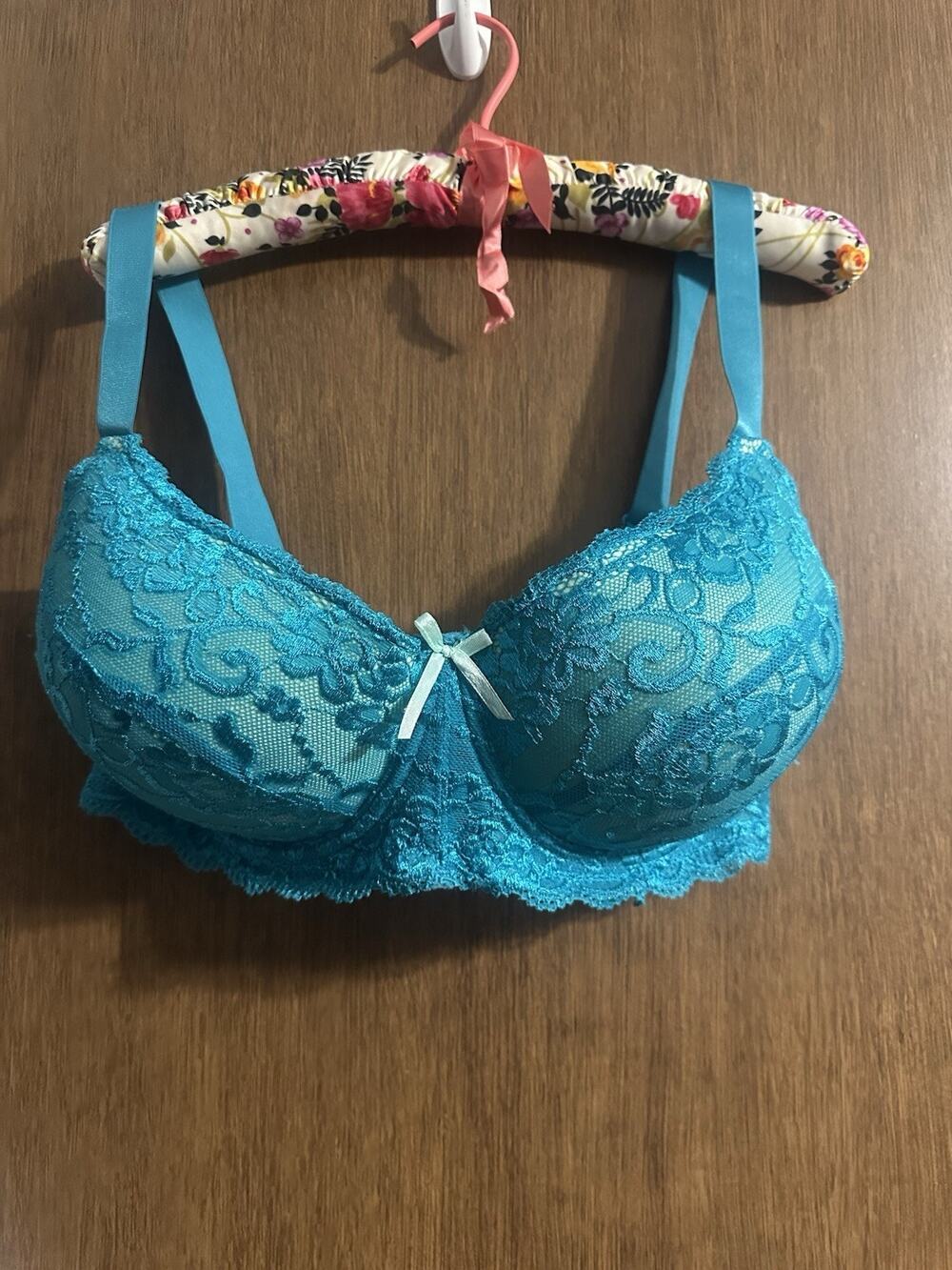 Sofra 42DDD Floral Laced Cup Full Coverage Underwire Bra Teal Blue